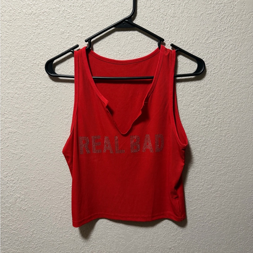 Red Top with Rhinestone Embellishments - Picture 3 of 4